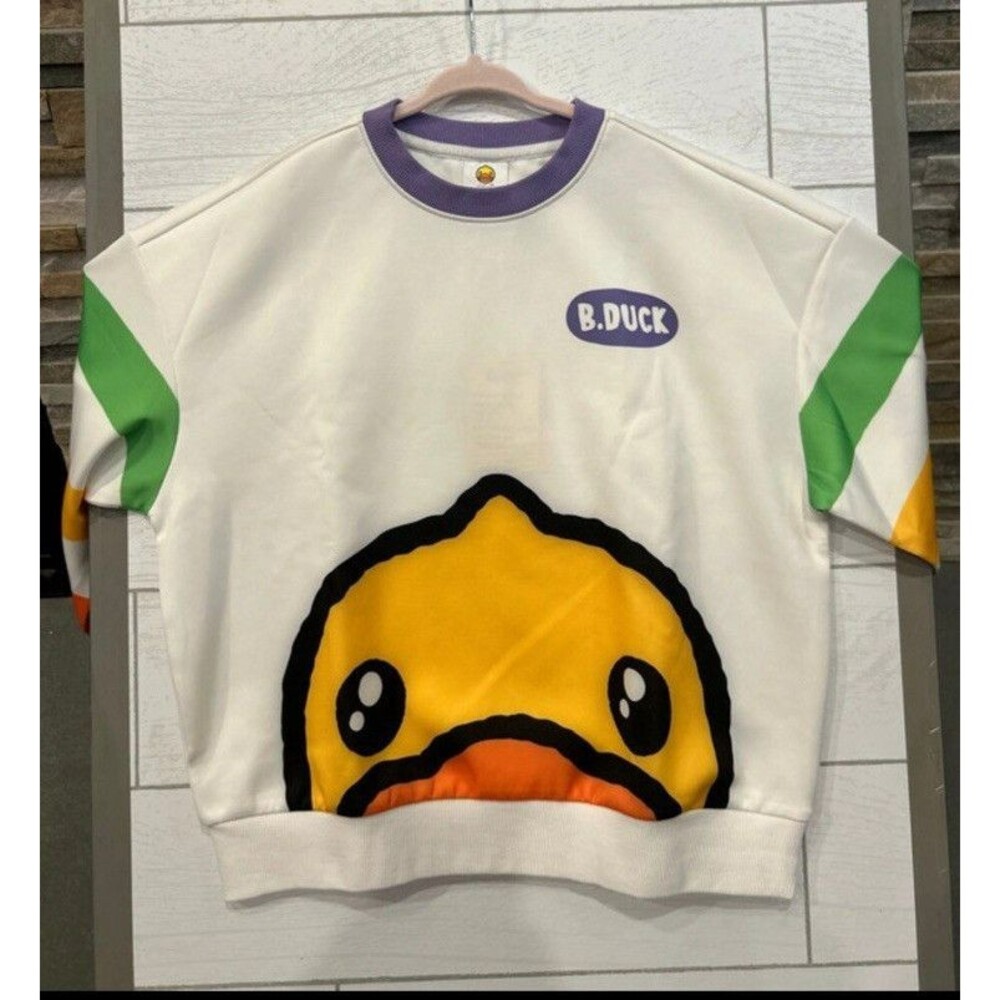 B.Duck Kid’s White Crewneck Pullover Sweatshirt Size 10 Duck Graphic Stripe